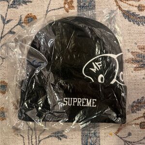 Supreme Black Beanie with White Logo